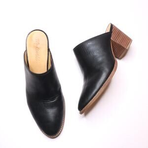 Madewell Black Leather Mules with Stacked Wood Heel